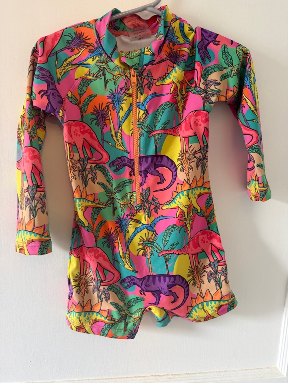 Unisex Neon Dinosaur Long Sleeve Swimsuit - Rashguard 12-18m